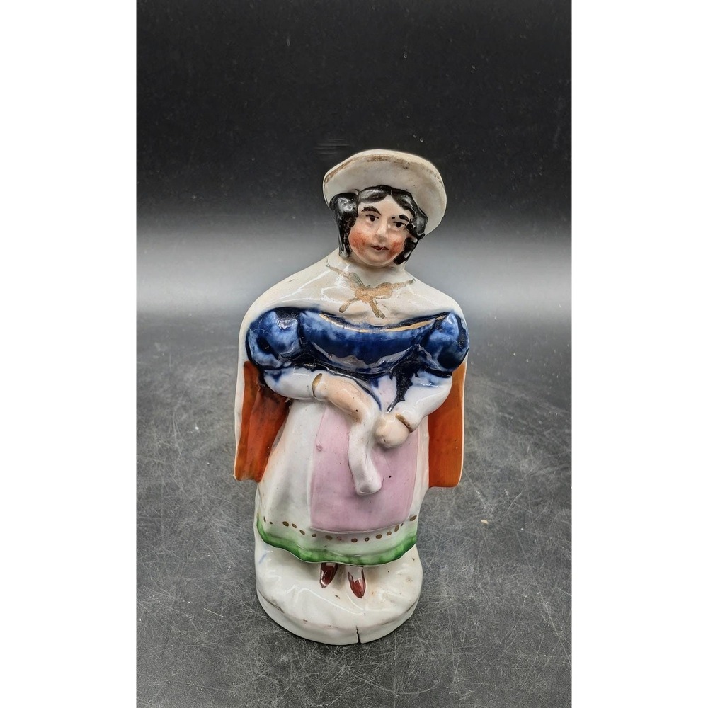 Antique Staffordshire Style Porcelain Woman Figurine Hand Painted Victorian 5in
